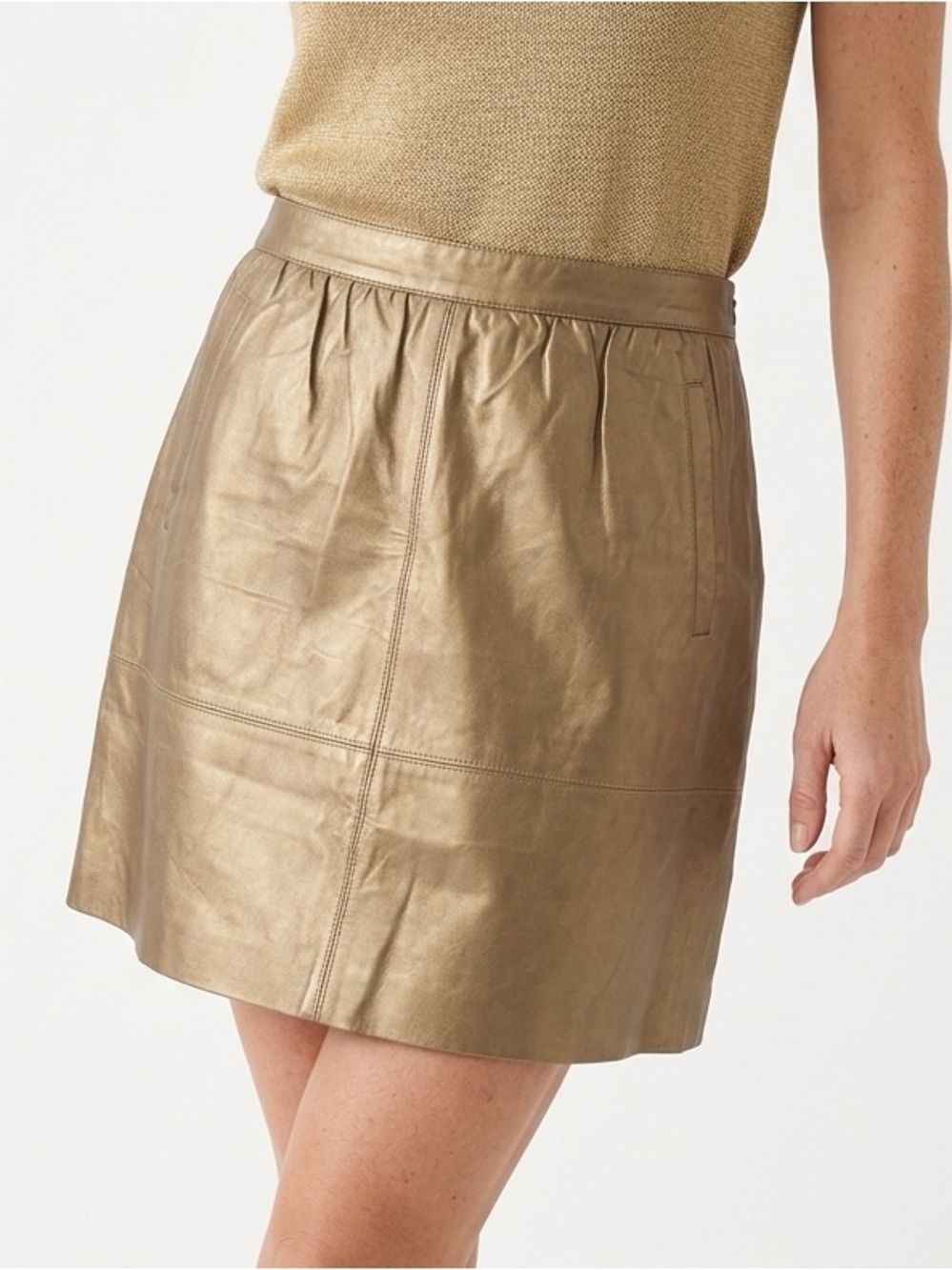 DKNYC | Gold Metallic Lamb Skin Leather Skirt Sz 4